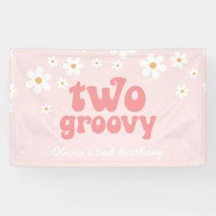 Retro Daisy Two Groovy Rosa Blumige 2. Geburtstag Banner