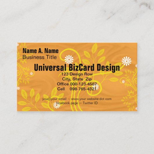 Retro Daisy und Gelbfärbung über Orange Visitenkarte (Vorderseite)