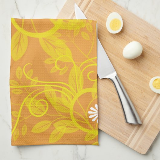 Retro Daisy und Gelbmöbel über Orange Geschirrtuch (Viertel Falte)