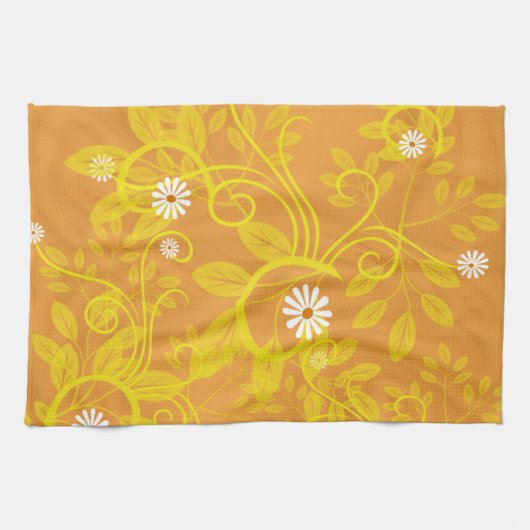 Retro Daisy und Gelbmöbel über Orange Geschirrtuch (Horizontal)