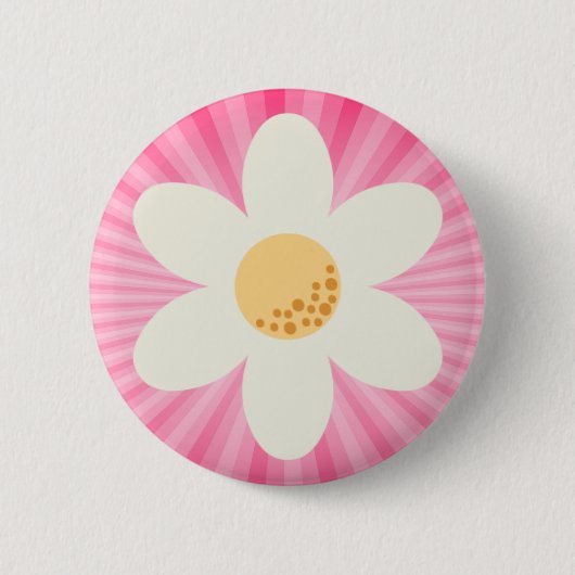 Retro Daisy und Pink Sunburst Boho Button (Vorderseite)