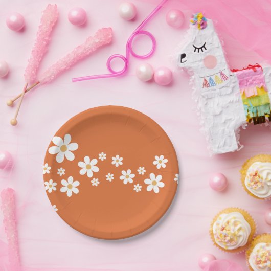 Retro Daisy verbranntes orangefarbenes Brautparty Pappteller (Party)