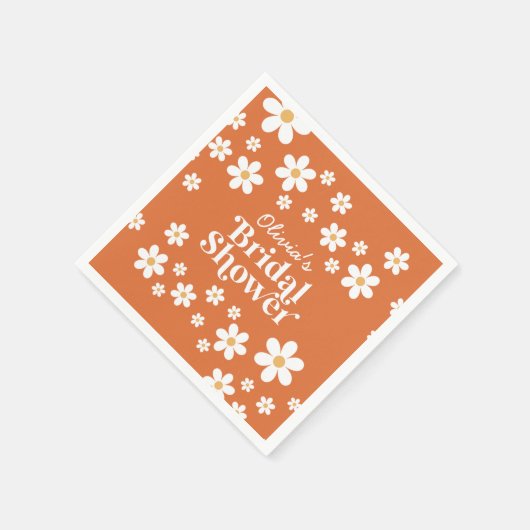 Retro Daisy verbranntes orangefarbenes Brautparty Serviette (Ecke)