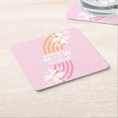 Retro Daisy Way Two Groovy Rainbow Party Rechteckiger Pappuntersetzer (angewinkelt)