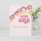 Retro daisy Wild Ein boho blumengeschmack Erstgebu Einladung (Stehend Vorderseite)