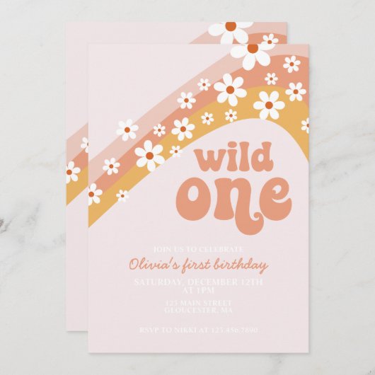 Retro daisy Wild Ein boho blumengeschmack Erstgebu Einladung (Vorne/Hinten)