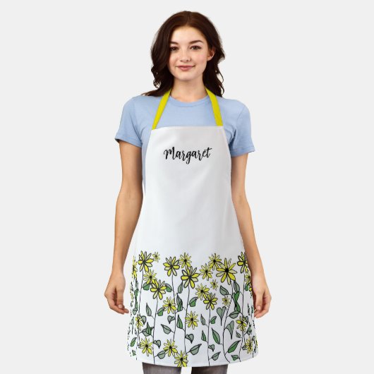 Retro Daisy Wildblumen HandGezeichnet Boho Summer Schürze (Getragen)