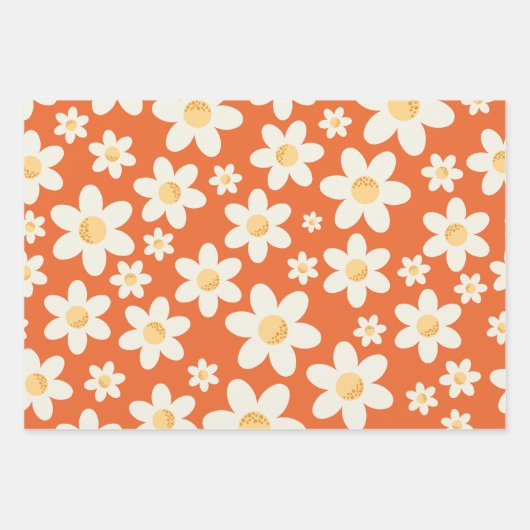Retro Daisy Wrapping Paper Sheets | Groovy Floral Geschenkpapier Set (Vorderseite 3)