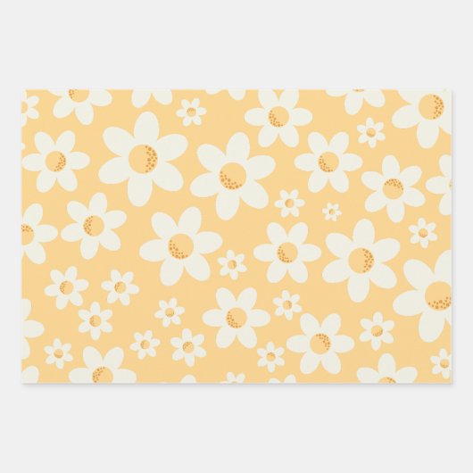Retro Daisy Wrapping Paper Sheets | Groovy Floral Geschenkpapier Set (Vorderseite 2)