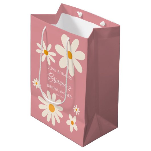 Retro daisy Wüste Rosa Brautparty Gefallen Gefalle Mittlere Geschenktüte (Vorderseite Schrägansicht)