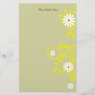 Retro Daisy Yellow Filigree Border Personalisiert Briefpapier