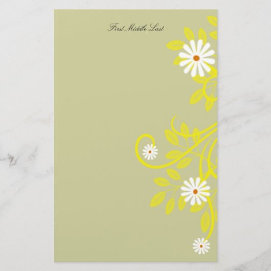 Retro Daisy Yellow Filigree Border Personalisiert Briefpapier (Vorderseite)