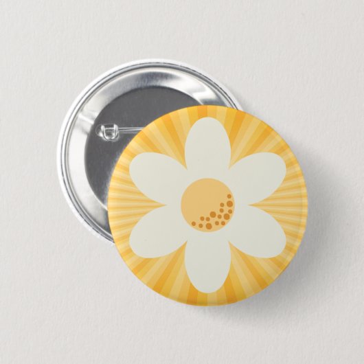 Retro Daisy Yellow Sunburst Boho Button | Groovy 7 (Vorne & Hinten)