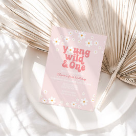 Retro Daisy Young Wild One Floral 1. Geburtstag Einladung