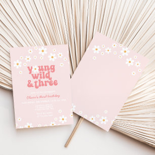 Retro Daisy Young Wild Three Floral 3. Geburtstag Einladung