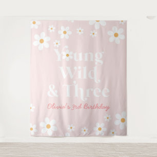 Retro Daisy Young Wild und Three Birthday Wandteppich