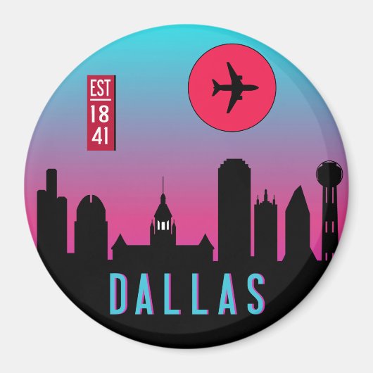Retro Dallas City Texas Skyline City Souvenir Magnet (Vorne)
