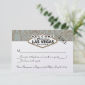 Retro Damask Floral Las Vegas Wedding RSVP (Stehend Vorderseite)