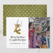 Retro Damask Reindeer Weihnachts-Foto Feiertagskarte (Vorne/Hinten)