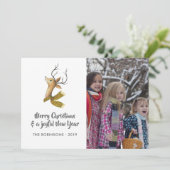 Retro Damask Reindeer Weihnachts-Foto Feiertagskarte (Stehend Vorderseite)