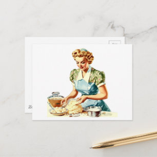 Retro-Dame backt Postkarte