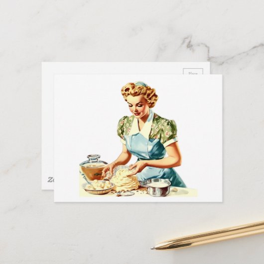Retro-Dame backt Postkarte (Vorderseite/Rückseite Beispiel)