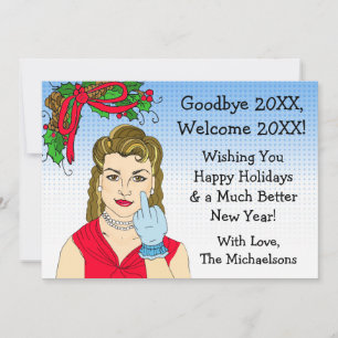 Retro-Dame, die den Vogel zeigt Weihnachten Karte