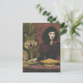 Retro-Dame genießt Pie mit dem Wolf Postkarte (Stehend Vorderseite)