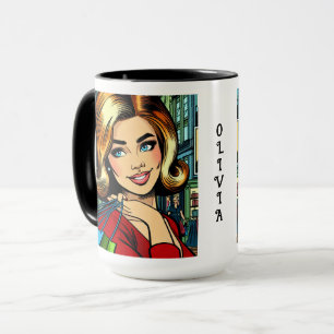 Retro-Dame mit Einkaufstaschen Personalisiert Tasse