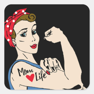 Retro-Dame mit Tattoo und Bandana-Aufkleber Quadratischer Aufkleber