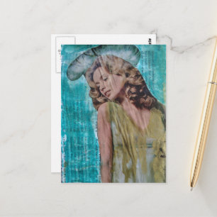 Retro-Dame Mixed-Media-Collage Postkarte