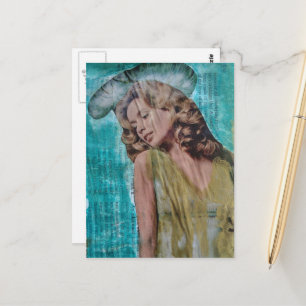 Retro-Dame Mixed-Media-Collage Postkarte