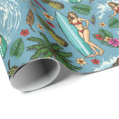 Retro-Dame-Surfmuster Geschenkpapier (Rolleneckpunkt)