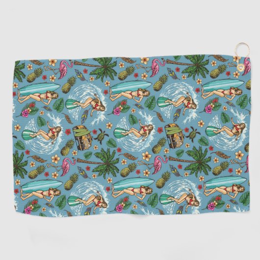Retro-Dame-Surfmuster Golfhandtuch (Horizontal)