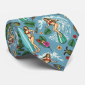 Retro-Dame-Surfmuster Krawatte (Gerollt)