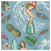 Retro-Dame-Surfmuster Stoff (Nahaufnahme)