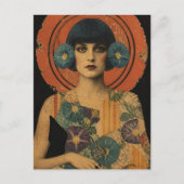 Retro-Dame und Blumen Postkarte (Vorderseite)