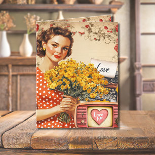 Retro-Dame zum Valentinstag - Flache Festtagskarte Feiertagskarte
