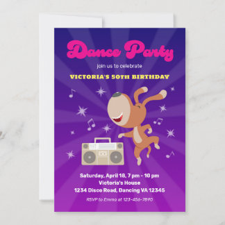 Retro Dance Disco Meilenstein 50. Geburtstag Hund Einladung