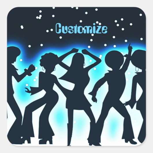 Retro Dance Party Aquamarin Quadratischer Aufkleber (Vorderseite)