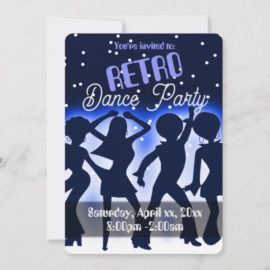 Retro Dance Party Blue Einladung (Vorderseite)