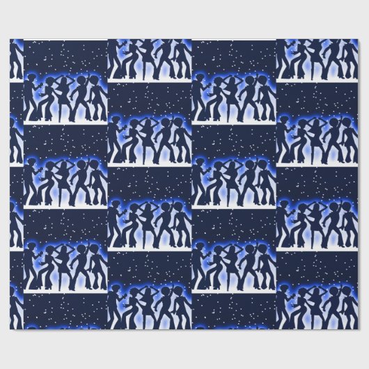 Retro Dance Party Blue Geschenkpapier (Flach)