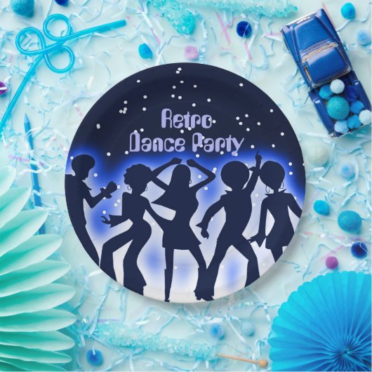 Retro Dance Party Blue Pappteller (Party)