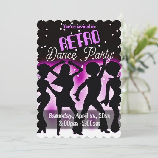 Retro Dance Party Pink Einladung (Stehend Vorderseite)