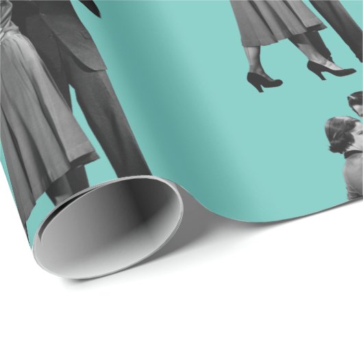 Retro Dancing Couple Wrapping Paper Geschenkpapier (Rolleneckpunkt)