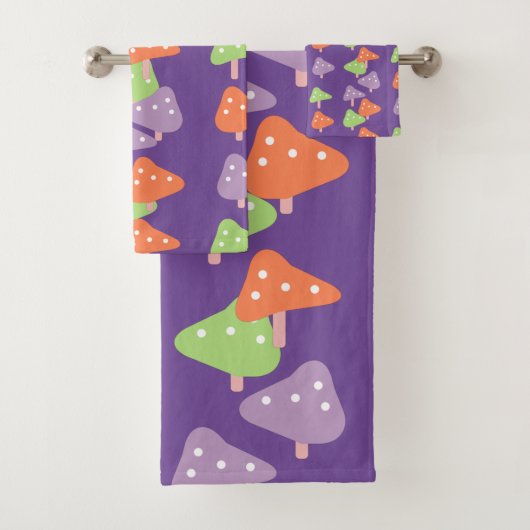 Retro Dancing Mushroom Gemustert Kids Badhandtuch Set (Insitu)