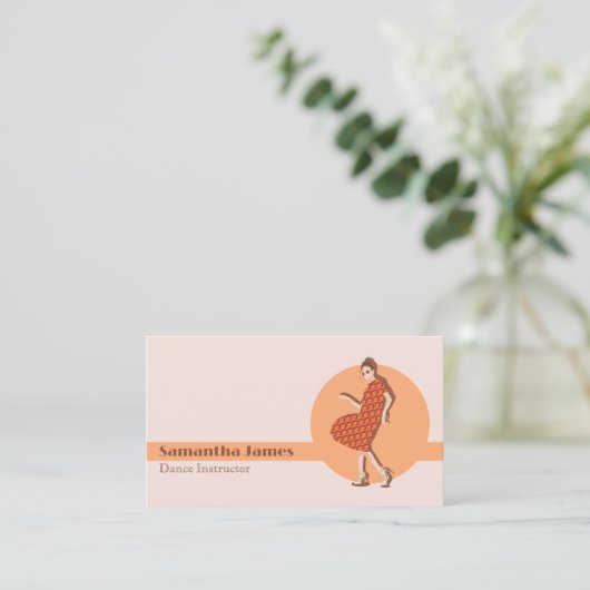 Retro Dancing Orange Custom Visitenkarte (Stehend Vorderseite)