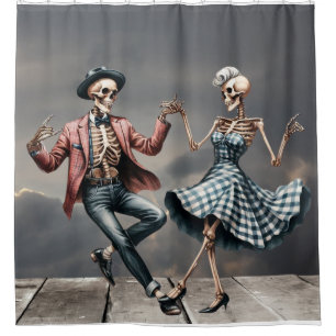 Retro Dancing Skeletons Halloween Duschvorhang