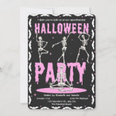 Retro Dancing Skelett Rosa+Schwarz Halloween-Party Einladung (Vorderseite)