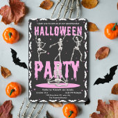 Retro Dancing Skelett Rosa+Schwarz Halloween-Party Einladung